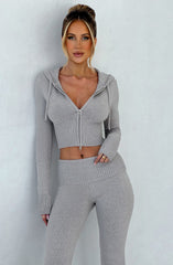 Portia Knit Hoodie - Light Grey Marl