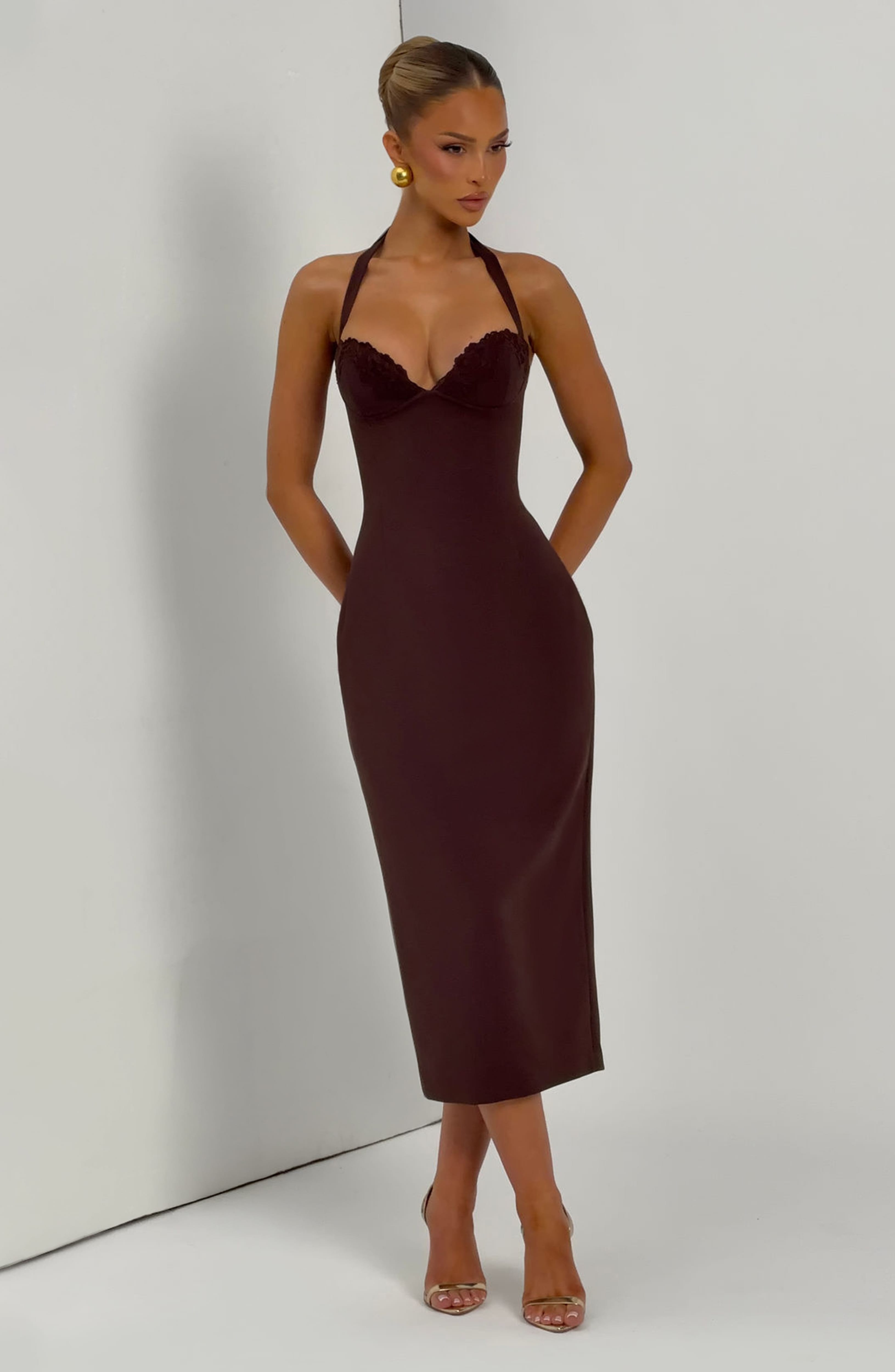 Cassia Midi Dress - Plum Brown