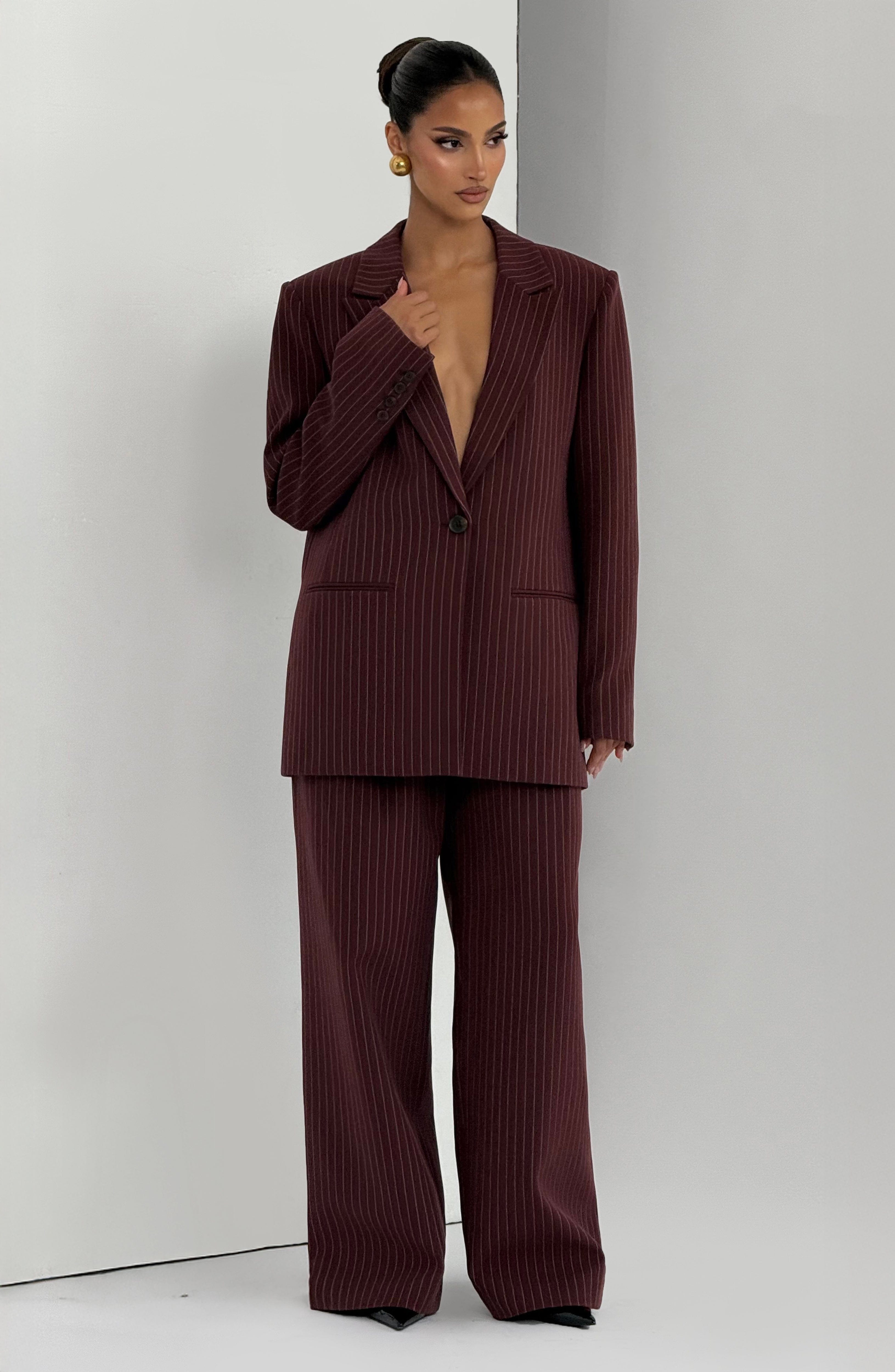 Kirsty Pants - Burgundy Pinstripe