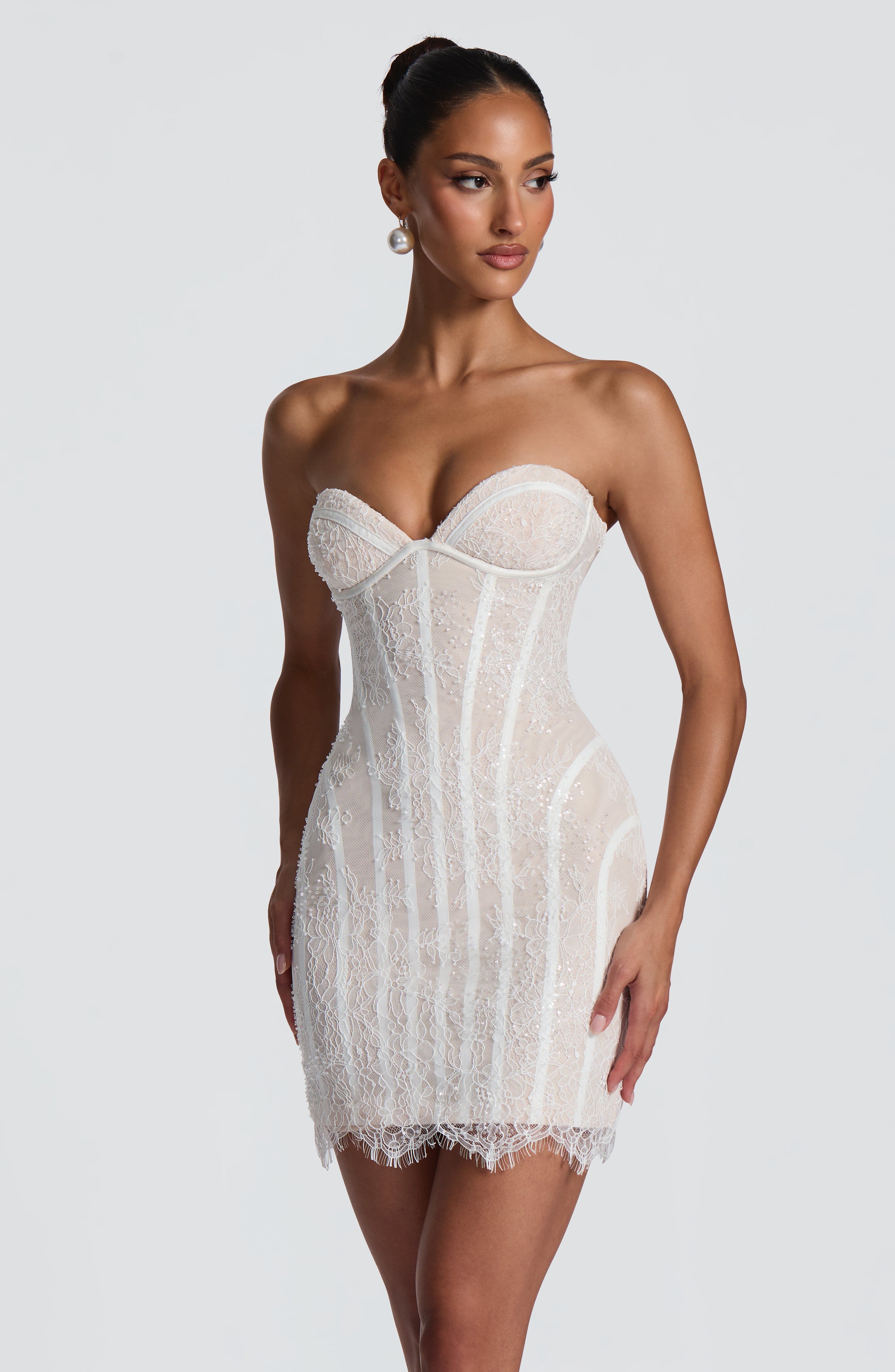 Sian Mini Dress - Ivory Embellishment